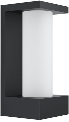 EGLO LED Außen-Wandlampe Cividino, 1 flammige Außenleuchte | Wandleuchte aus Aluminium-Guss in Schwarz und satiniertem Glas in Weiß, Außenlampe warmweiß, IP44