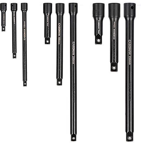 CASOMAN 9 Pieces Extension Bar Set, 1/4, 3/8 and 1/2 Drive Socket Extension, Premium Chrome Vanadium Steel with Black Phosphate Finish
