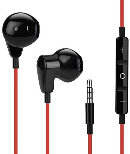 In Ear Kopfhörer Ohrhörer Headset AUX 3,5 mm Jack Klinke mit Mirkofon kompatibel mit iPhone, Samsung Galaxy, Huawei, Sony Xperia, LG, BlackBerry, Asus, Nokia, HTC, etc. in rot schwarz