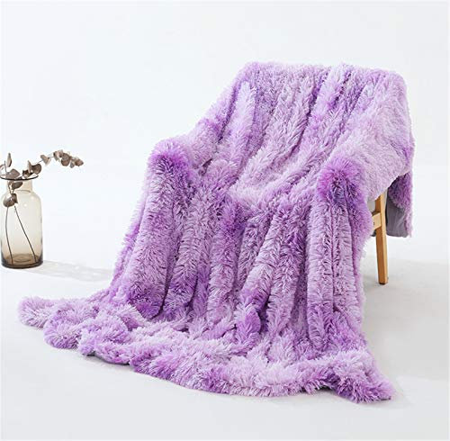 SWECOMZE Kuscheldecke, Farbverlauf Felldecke Fleecedecke, Langhaar Microfaser Kunstfell Flauschig Wohndecke Weich Warm Sofadecke Couchdecke (Violett,160 x 200 cm)