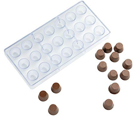 Pastry Tek 10.8 x 5.3 Inch Peanut Butter Cup Molds, 1 Freezer-Safe Candy Pan - 21 Cavities, Dishwasher-Safe, Clear Polycarbonate Candy Molding Tray, Easy To Release, Durable