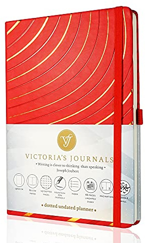 VICTORIA'S JOURNALS Notizbuch mit Punkten, undatierter Planer, Sofia Hardcover, Vintage, Zeitmanagement und Ziele, Organizer, A5, 14 x 20 cm