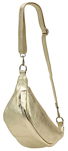 SH Leder ® echt Leder Hüfttasche Damen Herren Unisex Gürteltasche für Festival Reise Bauchtasche mittelgroße Crossbody Bag Frauen Ledertasche 32x17cm Marie G528 (Gold)