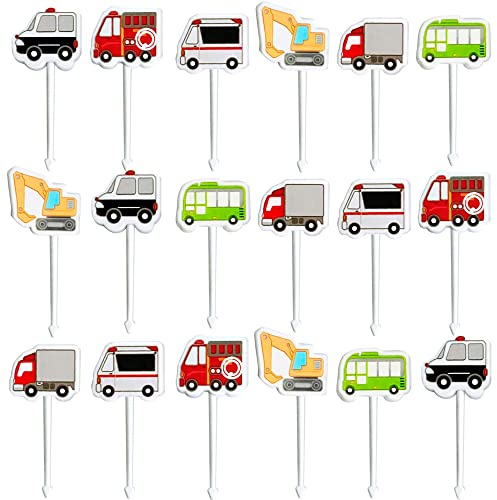 GET FRESH Vehicle Food Picks for Kids - 18-pc Transport Bento Decoration Set for Lunch Box - Automobile Toothpicks for Children - Cars Party Set