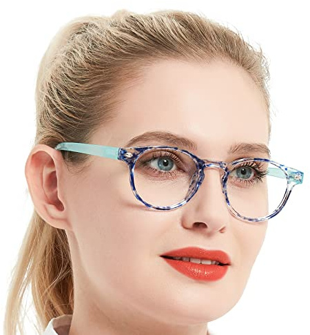OCCI CHIARI Reading Glasses 5.0 Stylish Round Readers for Women 1.0 1.25 1.5 1.75 2.0 2.25 2.5 2.75 3.0 3.5 4.0 5.0 6.0(Blue,5.0)