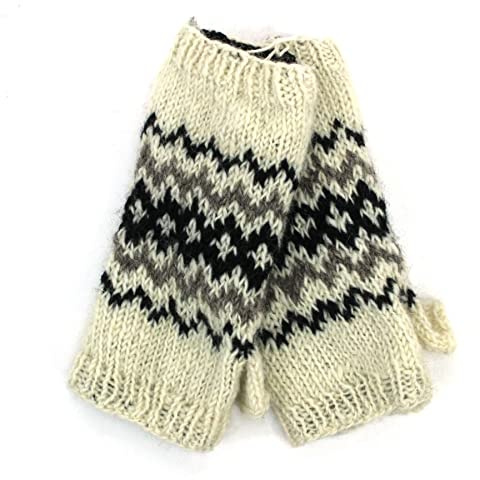 LoudElephant Handgestrickte Armwärmer aus Wolle, Fairisle-Creme, One size