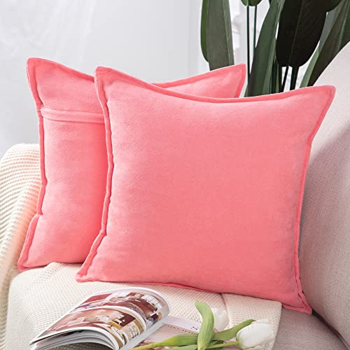 Madizz 2er Set kurzen Chenille Zierkissenbezüge weicher dekorativer Kissenbezug für Sofa, Schlafzimmer Kissenhülle Rosa 50x50 cm Quadrat