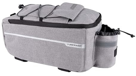 Dunlop Bike Fahrradtasche für Gepäckträger - 7 Liter Kühltasche Klettverschluss mit Zusätzlichen Staufächern und Flaschenhalter Isolierte Innenschicht Schulterriemen Grau