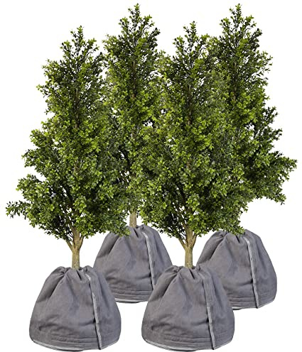Royal Gardineer Gartenvlies: 4er-Set Thermo-Topfschutz für Pflanzen, 50x45 cm, Drainage, anthrazit (Haubenvlies, Winterschutz Hauben, Gewächshaus)