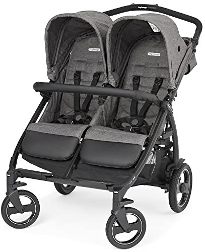 Peg Perego Book For Two Zwillingskinderwagen ab Geburt, Travel System, kompakter Verschluss, weiche Räder, Quarz