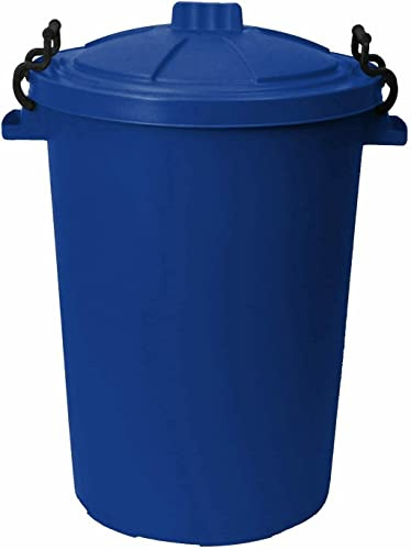M1SS Blue 50L Litre Large Heavy-Duty Weather Resistant and Food Grade Plastic Dustbin Trash Can Garbage Bin With 2 Clip Locking Lid for Indoor Outdoor Storage Container of Animal Feed