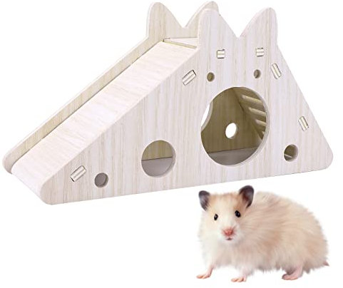 TIESOME Mini Hamsterhaus mit Leiter und Rutsche, small Hamsterspielzeug Versteck Hütte Ratte Versteck Kleintieraktivität Spielzeug DIY Hamsterkäfig Zubehör für kleine Haustiere (7.08x2.75x3.74in)