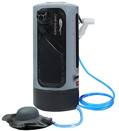 15L Campingdusch Med Pump, Bärbar Campingdusch Varmvatten, Utomhussolduschtillbehör Med Slang, Tryckfotspump Och Duschhuvud For Vandring, Automatisk Värmare