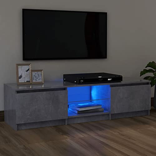 BULANED Meuble TV Moderne, Meuble de Salon avec lumières LED Gris béton 120x30x35,5 cm