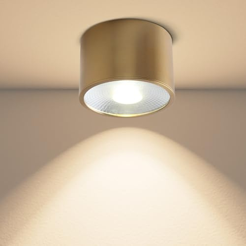 Sedelan Brass Ceiling Spot Lights Indoor, Dimmable LED Mini Cylinder Ceiling Light Fixture,7W 4500K Flush Mount Spotlight for Closet Hallway Staircase Bedroom Home Decor