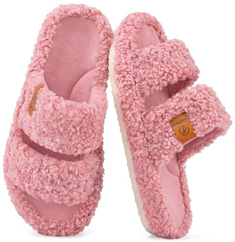 EverFoams Womens Fuzzy Open-toe Slippers Memory Foam Indoor House Shoes | Machine-washable, Gifts, Memory Foam, Anti-slip Sole, Lightweight, Indoor and Outdoor