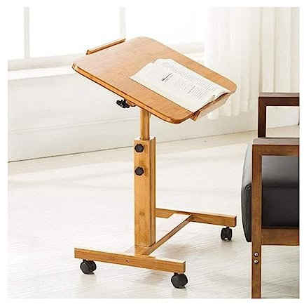 POCHY Betttische Moderner Überbetttisch, Massivholz-Beistelltisch mit Rollen, mobiler Stehschreibtisch, tragbar, verstellbar, modischer rollender Laptop-Tisch luxuriös