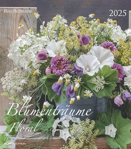 Alpha Edition - Blumenträume 2025 Wandkalender, 30x34cm, Bildkalender mit hochwertigen Motiven für jeden Monat, Kalenderwochen, Mondphasen, Feiertage DE/AT/CH/ und internationales Kalendarium: Floral