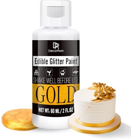 Flüssig Essbarer Glitzer - 60ml Metallisch Glitzerfarben Lebensmittelfarbe für Dekorieren von Kuchen, Backen, Cupcakes - Metallic Flüssiges Essbares Glitzerpulver für Kekse, Fondant, Torten (Gold)
