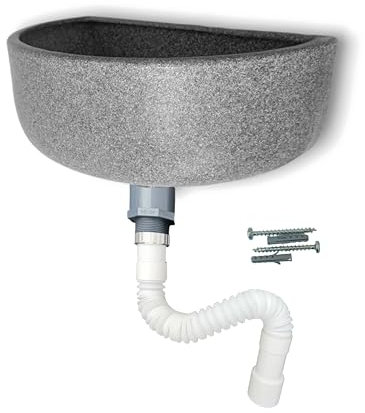 Varile Premium - Set lavandino in granito in plastica per giardino e cantina, con filtro di scarico per capelli in plastica
