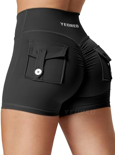 YEOREO CoreFlex Damen Sport Shorts Scrunch Workout Shorts mit Pockets | V Cross Taille,Butt Lifting,High Waisted,Gym,Yoga,Booty Shorts