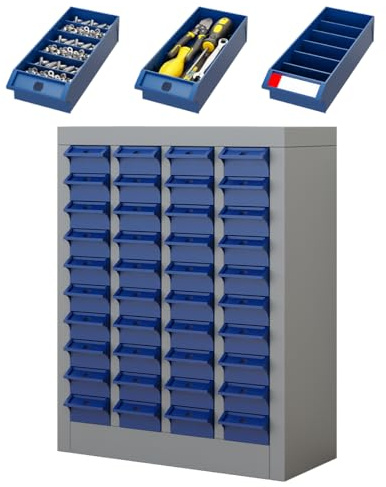CStern Cassetto portaviti in metallo con 40 cassetti, scaffale da officina, sistema di stoccaggio, contenitore per minuteria con cassetti, cassetto in acciaio per minuteria, 63x22x52,6cm (contiene