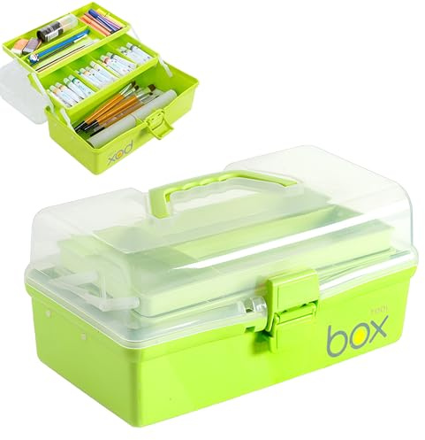 3 Layers Art Storage,Medical Box,Plastic Craft Storage Boxes with Compartments,Craft Box Storage Caddy,Art Storage Box,Craft Organiser for Sewing,Hobby,Arts,Crafts,Lego,Medicine,Stationery (Green)