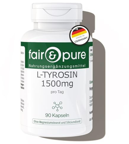 Fair & Pure® - L-Tyrosine 1500mg par jour - 90 gélules - hautement dosé avec 1500mg de L-Tyrosine par dose journalière