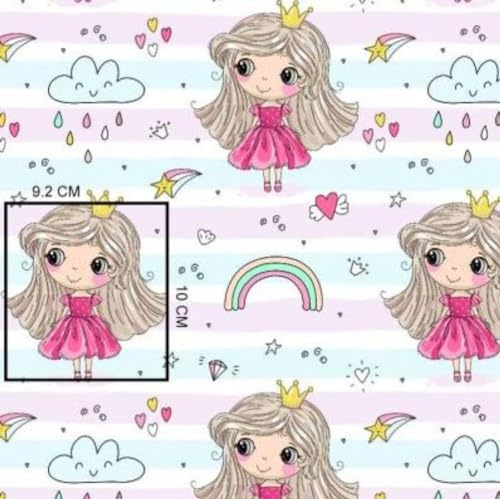Prinzessin Regenbogen Rosa Türkis Stoff 100x160cm 1 Meter 100% Baumwolle Baumwollstoff Kinder Meterware Handwerken Nähen Stoff
