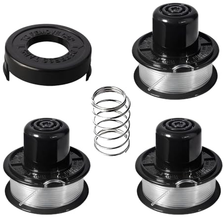 Kit 3 Bobine di Ricambio Filo Nylon + 1 Cappuccio + 1 Molla per Tagliabordi, Compatibile con Modelli Selezionati Black+Decker GL250, GL310, GL360 e Simili