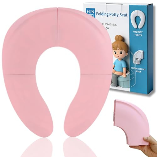 Funbliss Vikbar resepotstol för småbarn, potträning nödvändigheter för pojkar och flickor, bärbar toalettträningssits med halkfria sugkoppar, resväska, rosa