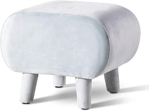 CCKUHN Fußstütze, Flanell-Fußhocker, Tritthocker mit 4 Beinen aus Massivholz, Kleiner Couchtisch, Beistelltisch für Wohnzimmer, Sitz, Frisierstuhl, Fußstütze, Hellblau