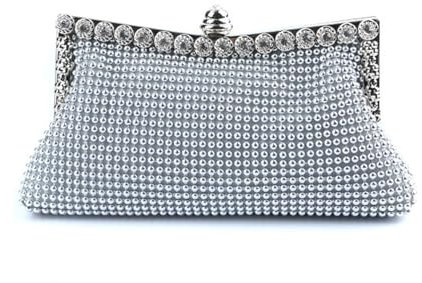 ZLYXZQG Perlen Abendtaschen Abend-Clutch in Gold, glitzernde Perlen, Elegante Damen-Partytaschen, Vintage-Mode, Braut-Geldbörse, Silberne Handtaschen, Nachttasche(Silver)