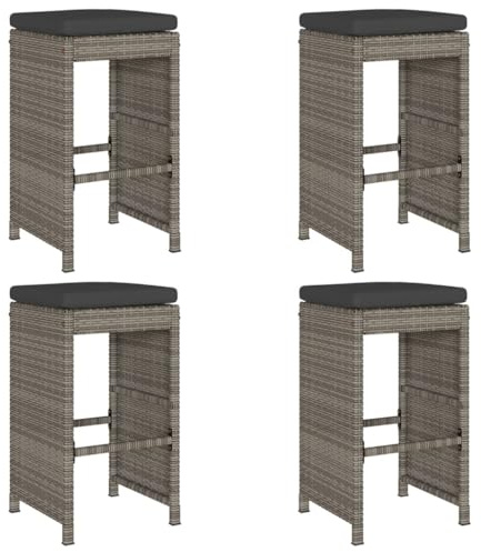vidaXL Garten-Barhocker mit Kissen 4 STK. Grau Poly Rattan