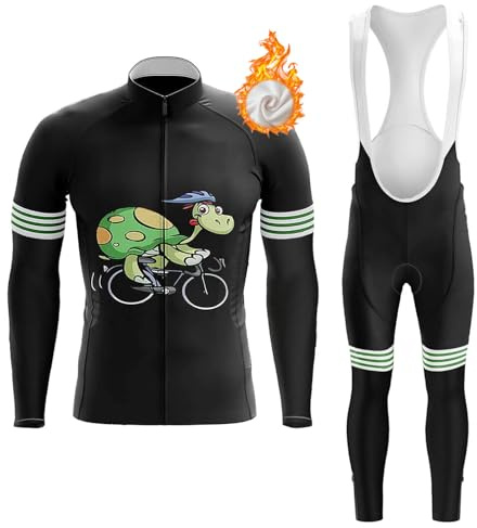 Abbigliamento Ciclismo Uomo Invernale Completo Bici MTB Maglia Ciclista Termico Vello,Maglietta Bicicletta Giacca Manica Lunga e Salopette Pantaloni con 19D Gel Imbottiti,Tuta da Ciclo Traspirante