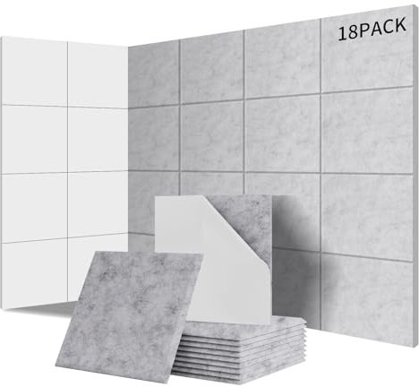 Sonuvia 18 Stück Quadratische Akustikplatten selbstklebend,Abdeckung 1.62㎡,Schallschutz & Schalldämmung für Wände & Türen – 230kg/m³,NRC 0.95,100% Polyester,Ideal für Schallschutz Wand,Silbergrau