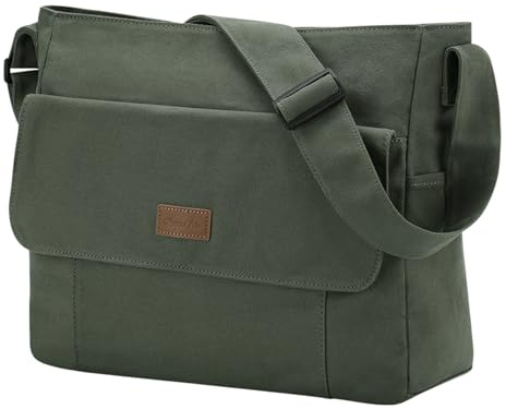 Chase Chic Canvas Messenger Bag, Large Laptop Crossbody Sholder Satchel School Work College Tote Bag for Men Women, Green
