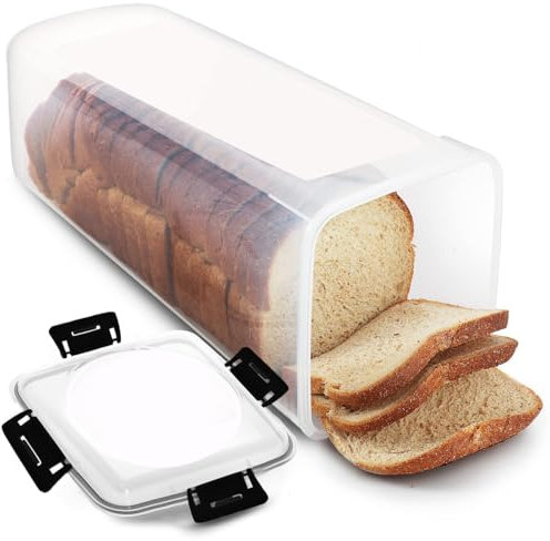 BSTMOME Bread Box with Airtight Lid, BPA-Free Storage Container, Loaf Storage Dispenser, Plastic Keeper for Toast, Bagel, Donut, Cookies (Black Lid)