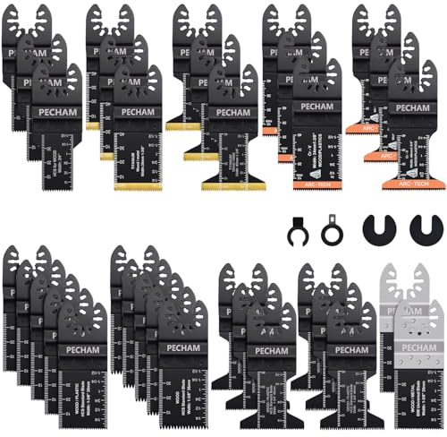 PECHAM 37PCS Oscillating tool Accessories, Multi Tool Blades Kits Quick Release Universal Wood Metal Saw Blades Fit Porter Cable Black & Decker Rockwell Ridgid Ryobi Milwaukee DeWalt Craftsman