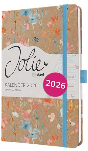 SIGEL J6807 Wochenkalender 2026 A5 blau, rot, Hardcover aus Kraftpapier, Gummiband, Stiftschlaufe, 174 Seiten, vegan, Buchkalender, Terminplaner Taschenkalender Jolie
