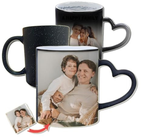 Générique Tasse Magique Personnalisée, Tasse Photo Texte Personnalisé Tasse à Café Lait Tasse à Thé Personnalisable Mug Cadeau Original Personnalisé pour Famille Amoureux Amis Couple