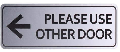 YOKIVE Please Use Other Door Sign, ABS Plastic Self-Adhesive Use Other Door Sign Sticker with Arrow, Great for Business Office Entrance Stores(Brushed Silver, 7 x 2.75.-Inch)