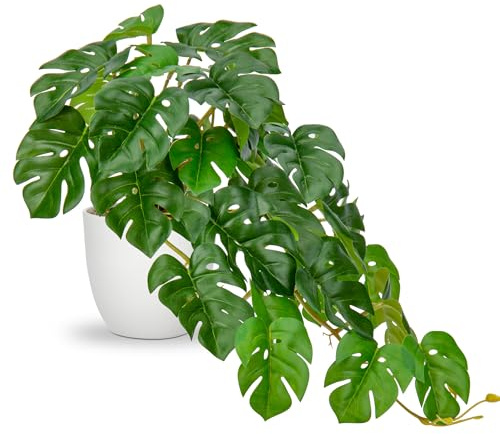 Hollyone Plantes artificielles en pot blanc, fausse plante monstera décorative, plante en pot artificielle réaliste pour la décoration de la salle de bain, le salon, la cuisine, l'étagère