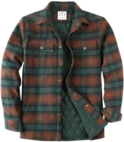 Dubinik® Giacca in Flanella Leggero Casual Bottoni Automatici Quadri Camicia Foderata Uomo Comodo Calda 2 Tasche Petto