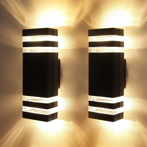 CANMEIJIA LED Wall Light, Outdoor Wall Lights IP65 Waterproof Outside Lights Porch Light Front Door Lamp Modern Aluminum Black 3000K Included 4 * 6W GU10 for Garden Hallway Bathroom etc