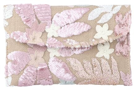Jywmsc Bolso de Mano de Verano para Mujer Floral Bordado de Lentejuelas Bolso de Noche para la Boda Formal