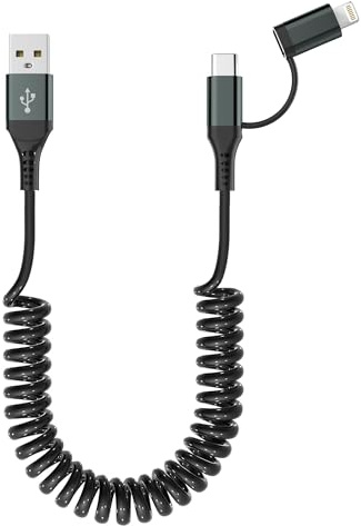 Ladekabel iPhone Auto - Apple Carplay Kabel MFi-zertifiziert, USB-C und Lightning-Kabel 2 in 1 Combo Apple Carplay und Android Auto, kurzes USB-Kabel für Auto, kompatibel mit iPhone 17/16/15/14/13/12