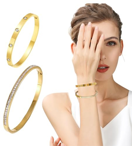 EUYKQNOI armreifen gold damen gold schmuck cartier arm band Tennisarm band schmuck damen gold Damen Zirkonia Armreif,2Pcs Armband für Frauen Edelstal Armbän der Sch muck Geschenk für Mama