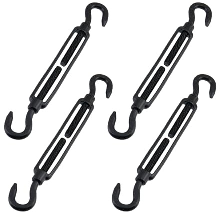 Nicerity Spannschloss aus Edelstahl, M8, Spannhaken und Öse, schwarz, verstellbarer Drahtseilspanner, dekorative Spannschlösser, Haken für Garten, zum Aufhängen von Schatten, Segeln, 4 Stück