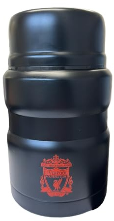 L.F.C. Liverpool FC Official Thermal Food Flask, Black with Red Club Crest, Insulated Container with Spoon